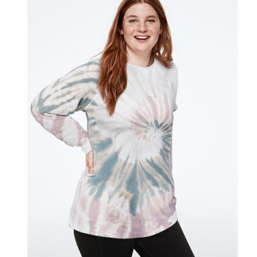 VS Pink Tie Dye Crew Neck Tunic Length Sweatshirt